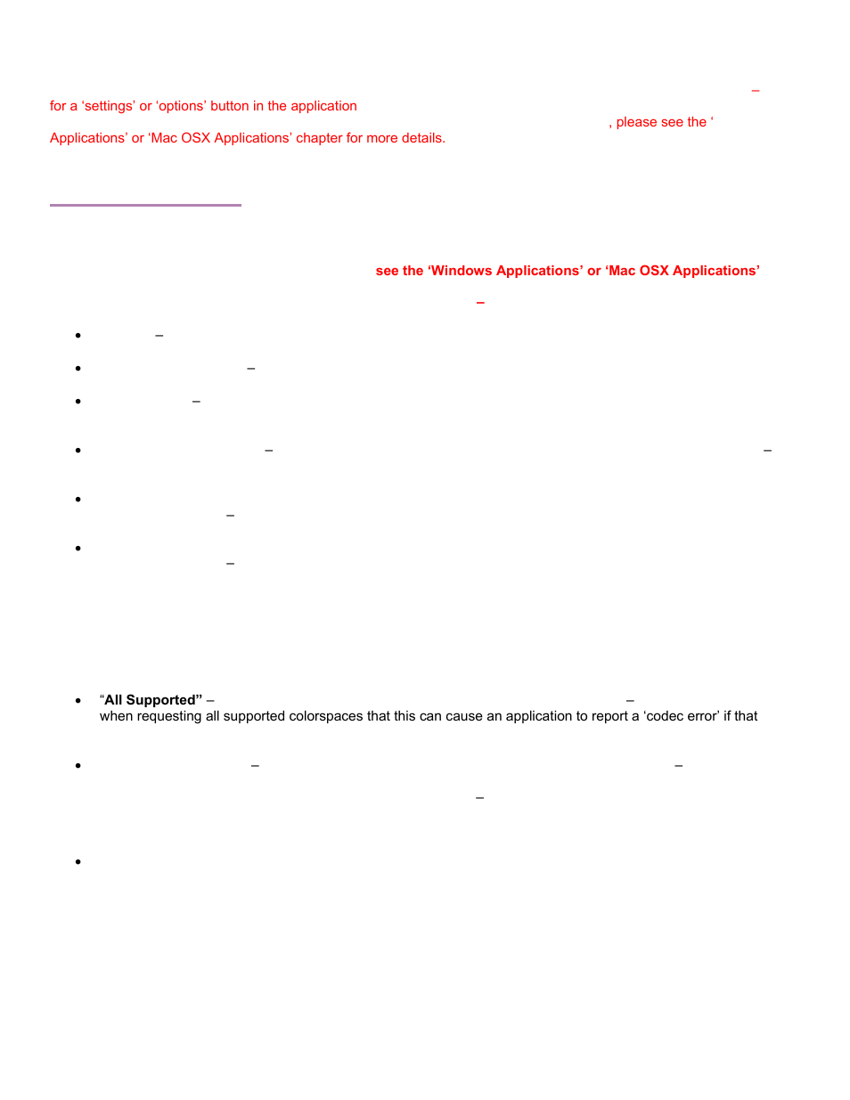 Encode options, Quick colorspace setup, Supported colorspaces | Calibrated Software MPEG2-X Create v1 User Manual | Page 17 / 62