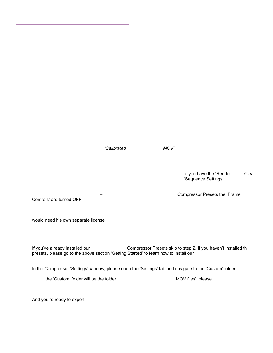 Compressor 3.5.3/4.1.2 - mov, Getting started, Using a preset setting for exporting in compressor | Calibrated Software MPEG2-X Create v1 User Manual | Page 36 / 62