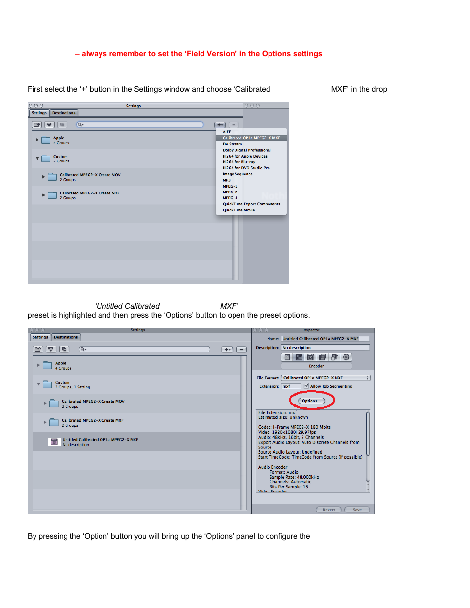 Creating a mxf preset in compressor 3.5.3 | Calibrated Software MPEG2-X Create v1 User Manual | Page 52 / 62