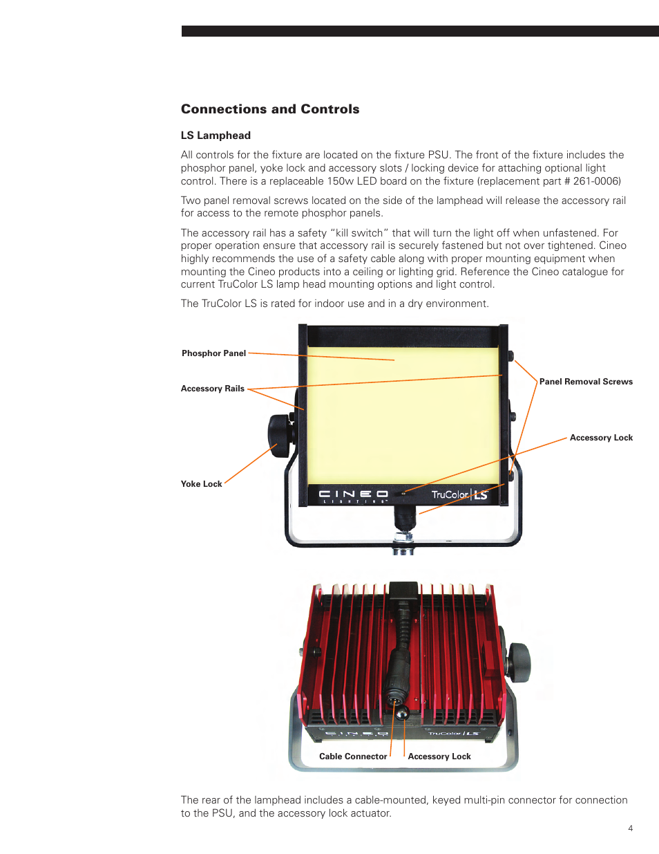 Connections and controls | Cineo Lighting TruColor LS User Manual | Page 4 / 11