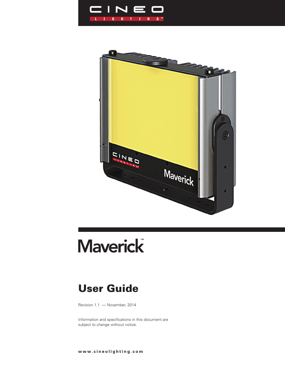 Cineo Lighting Maverick User Manual | 15 pages