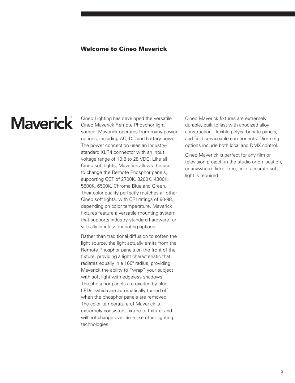Cineo Lighting Maverick User Manual | Page 2 / 15