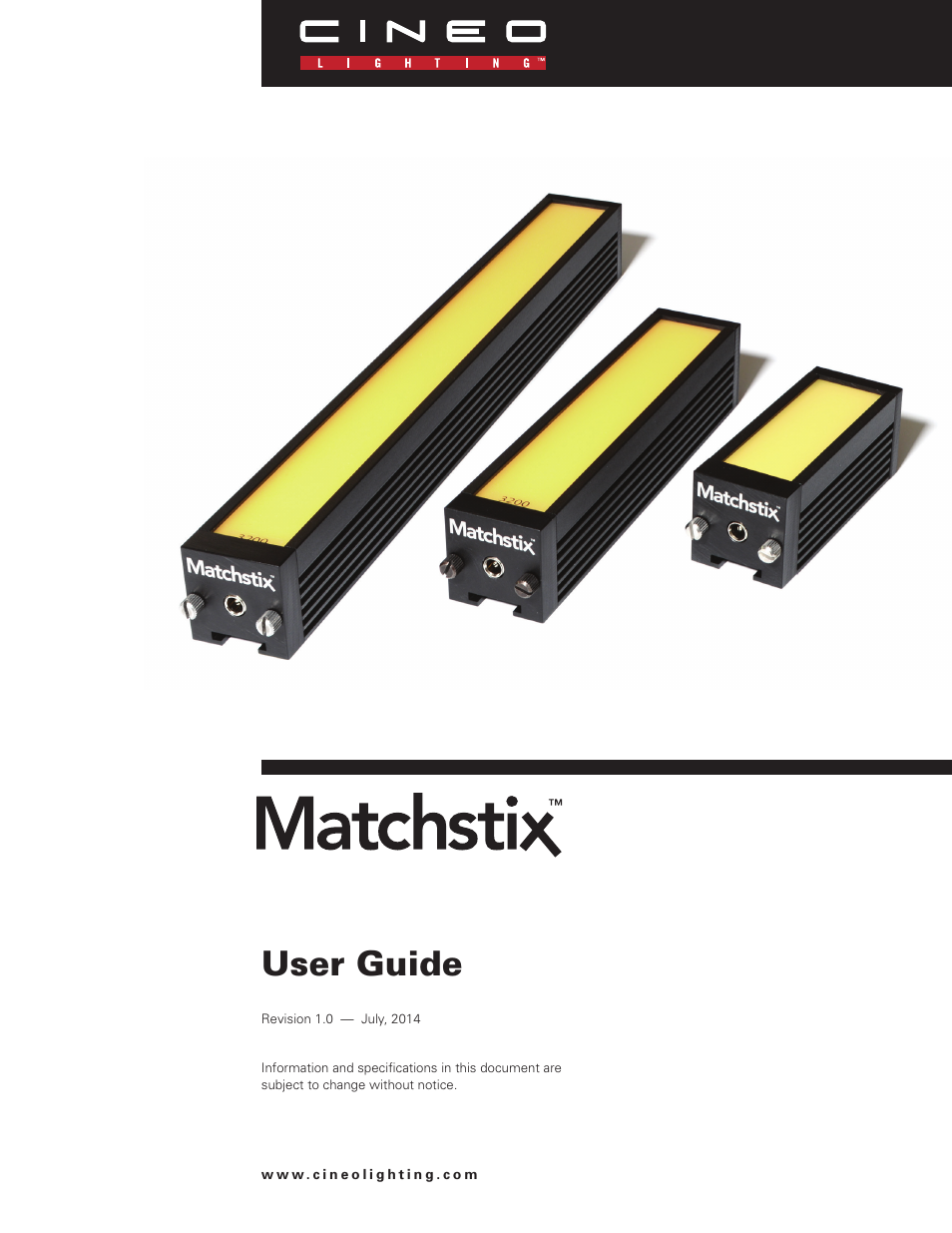 Cineo Lighting Matchstix User Manual | 12 pages