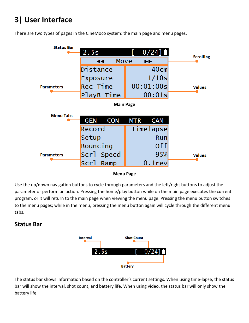 3| user interface | Cinetics CineMoco v2.0 DOLLY User Manual | Page 4 / 10