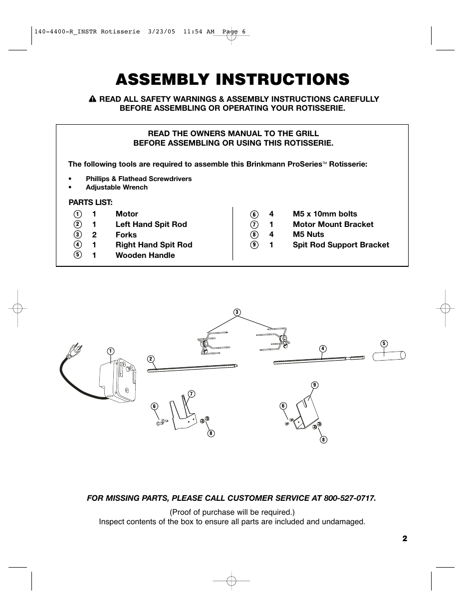 Assembly instructions | Brinkmann PROSERIES 140-4400-R_INSTR User Manual | Page 3 / 8