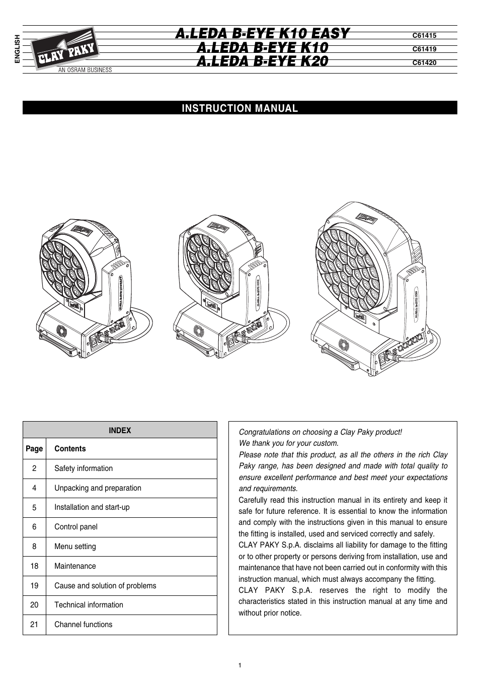 Clay Paky A.LEDA B-EYE K20 (C61420) User Manual | 32 pages