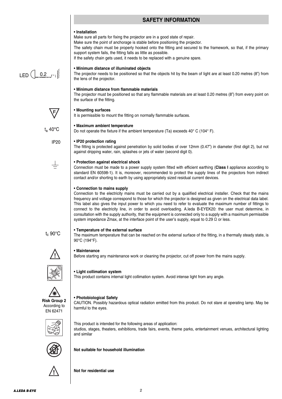 Safety information | Clay Paky A.LEDA B-EYE K20 (C61420) User Manual | Page 2 / 32