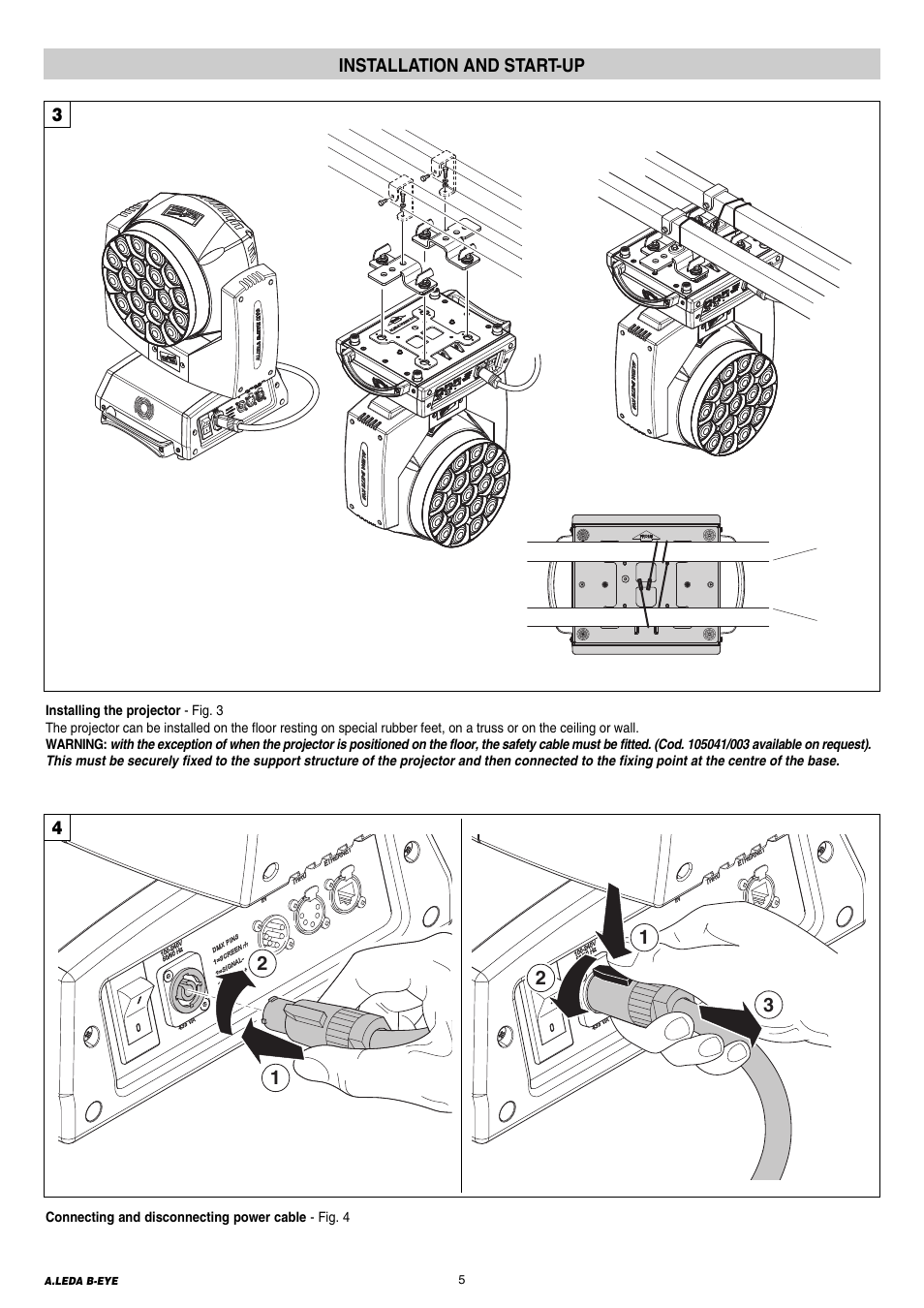 Installation and start-up | Clay Paky A.LEDA B-EYE K20 (C61420) User Manual | Page 5 / 32