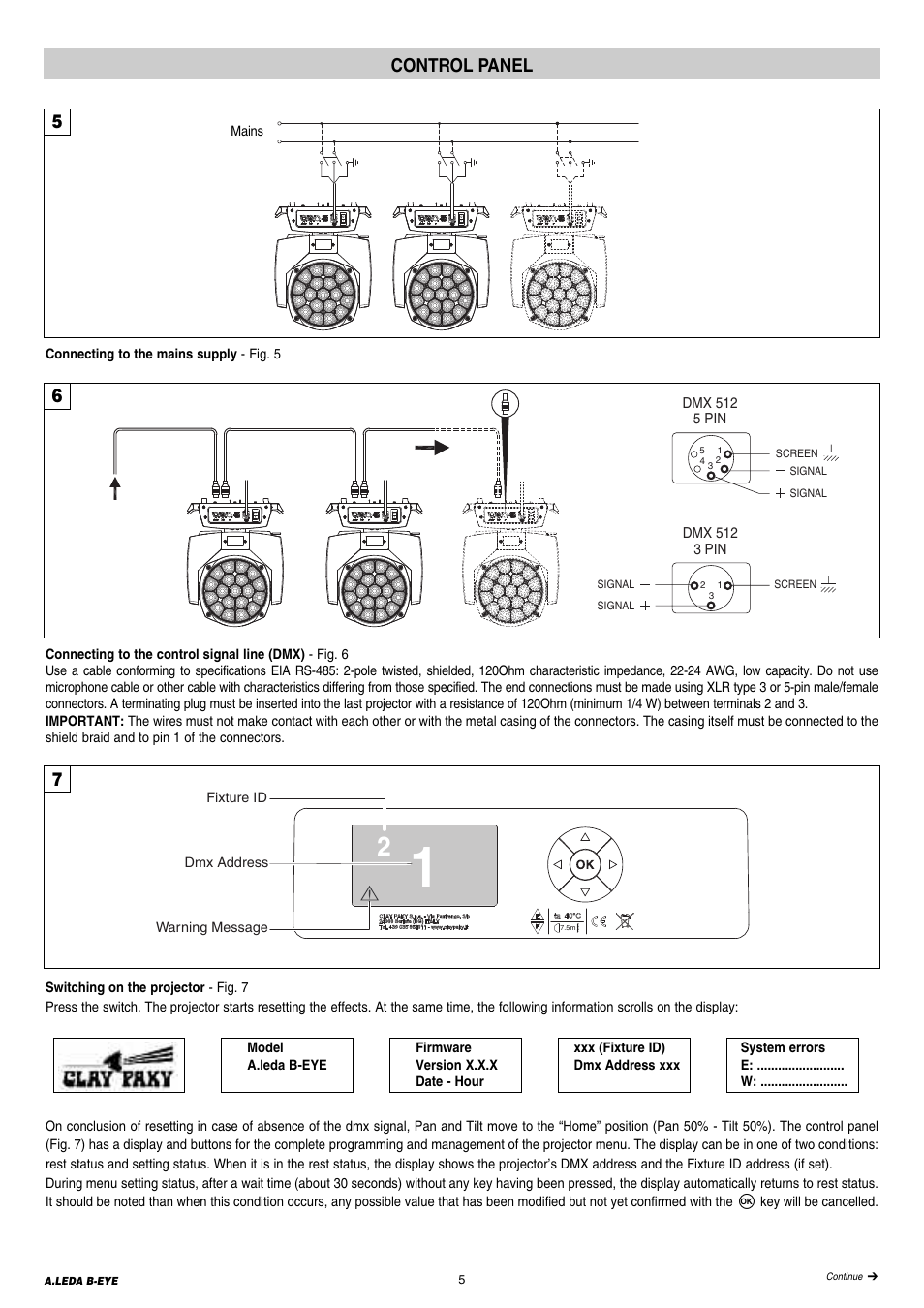 Control panel | Clay Paky A.LEDA B-EYE K20 (C61420) PRELIMINARY User Manual | Page 5 / 28