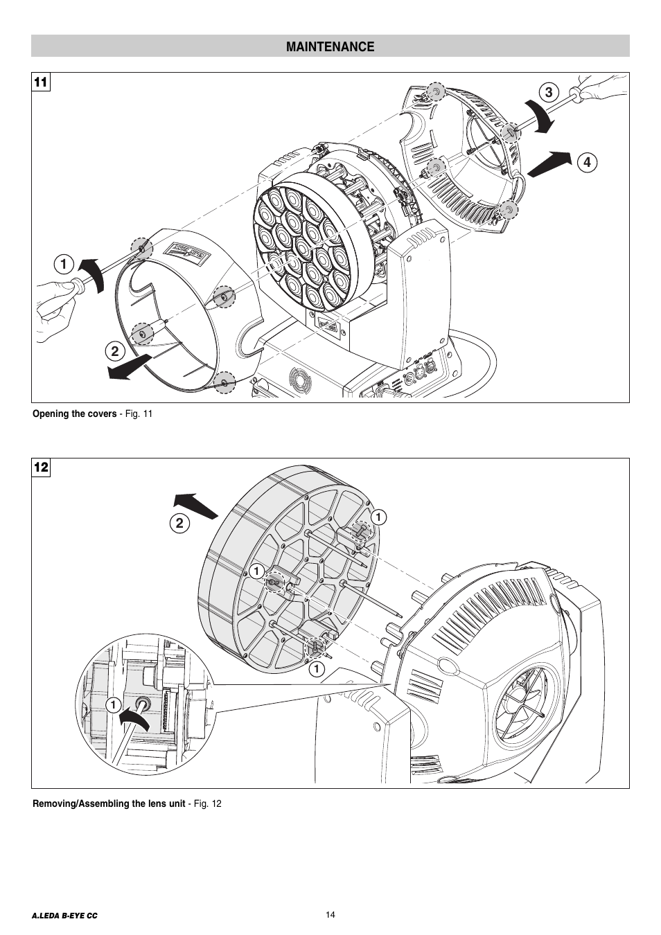 Maintenance | Clay Paky A.LEDA B-EYE K20 CC (C61421) User Manual | Page 14 / 20
