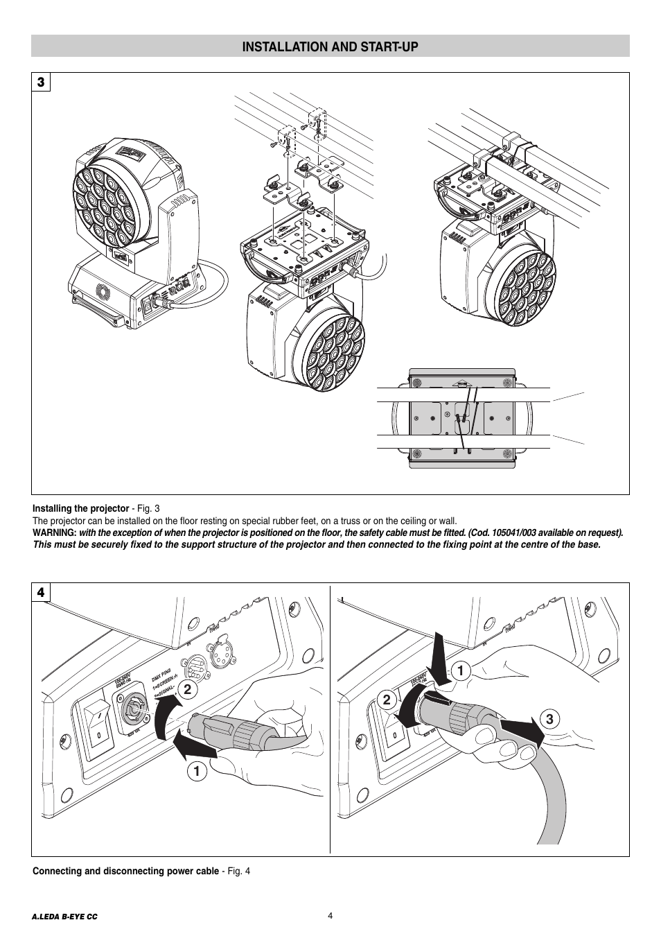 Installation and start-up | Clay Paky A.LEDA B-EYE K20 CC (C61421) User Manual | Page 4 / 20