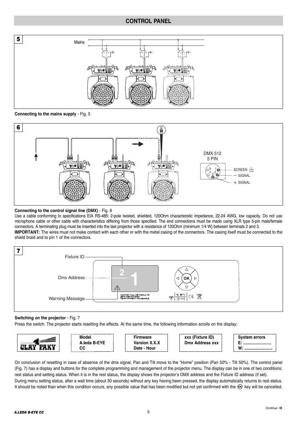 Control panel | Clay Paky A.LEDA B-EYE K20 CC (C61421) User Manual | Page 5 / 20