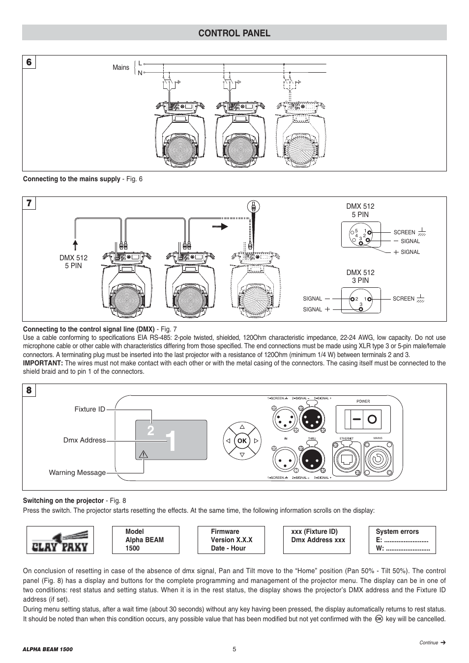 Control panel | Clay Paky ALPHA BEAM 1500 (C61310) User Manual | Page 5 / 28