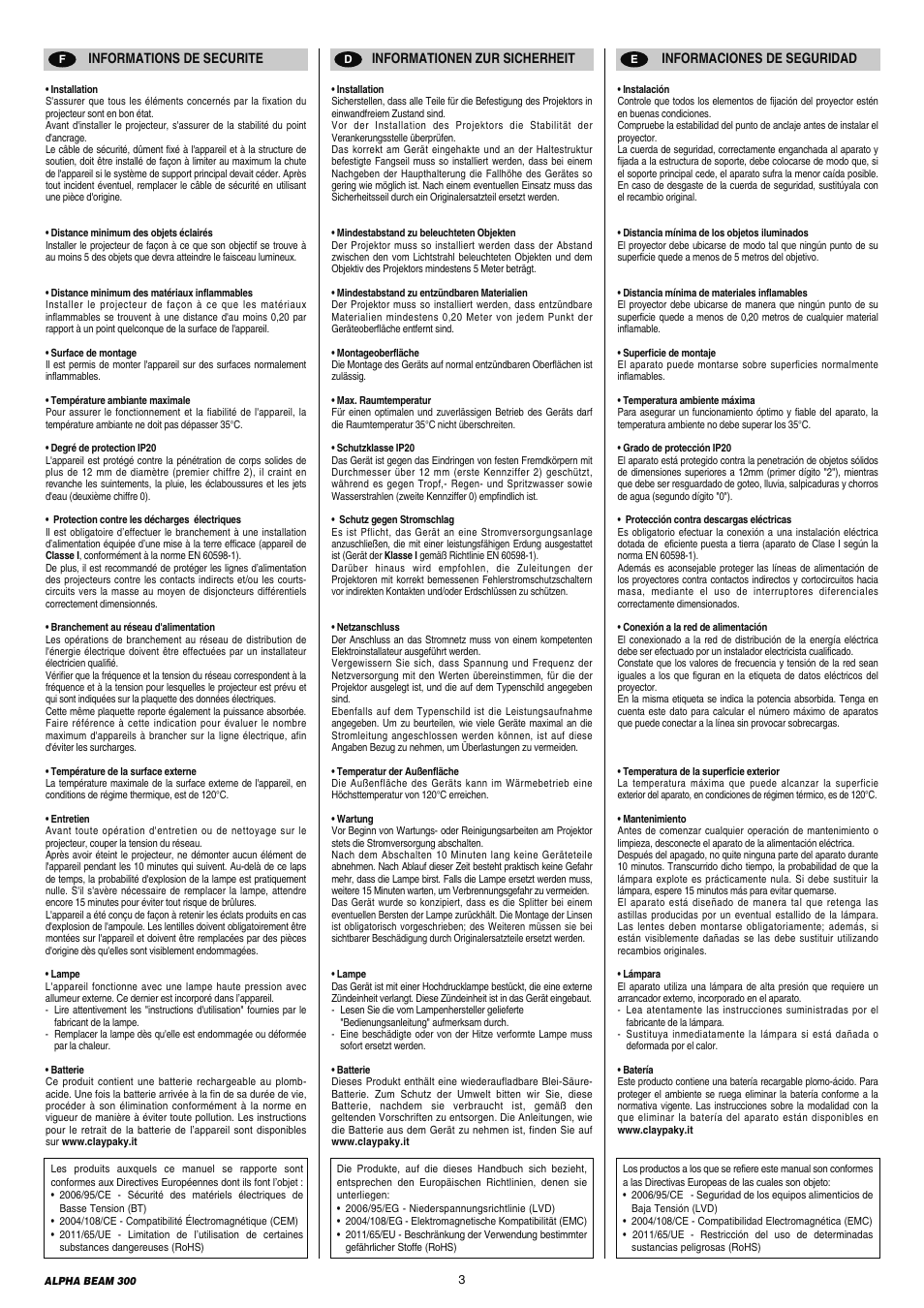 Clay Paky ALPHA BEAM 300 (C61093) User Manual | Page 3 / 40