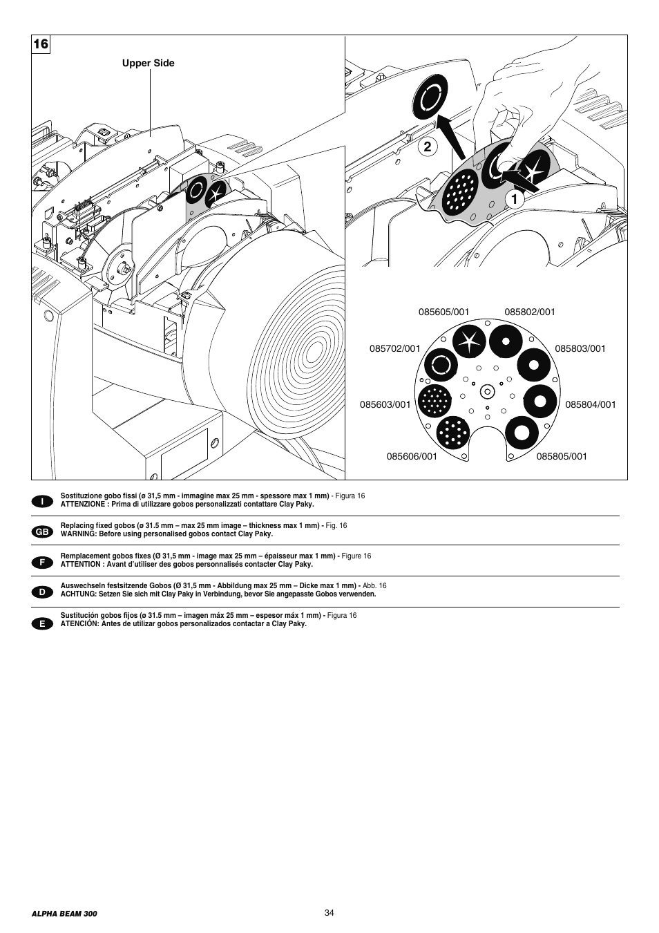 Clay Paky ALPHA BEAM 300 (C61093) User Manual | Page 34 / 40