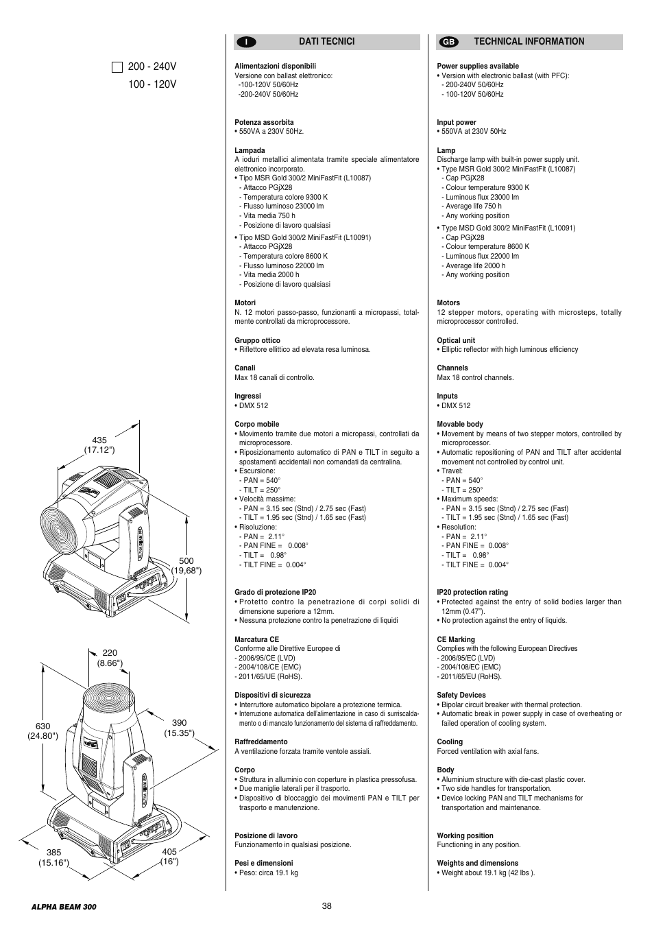 Clay Paky ALPHA BEAM 300 (C61093) User Manual | Page 38 / 40