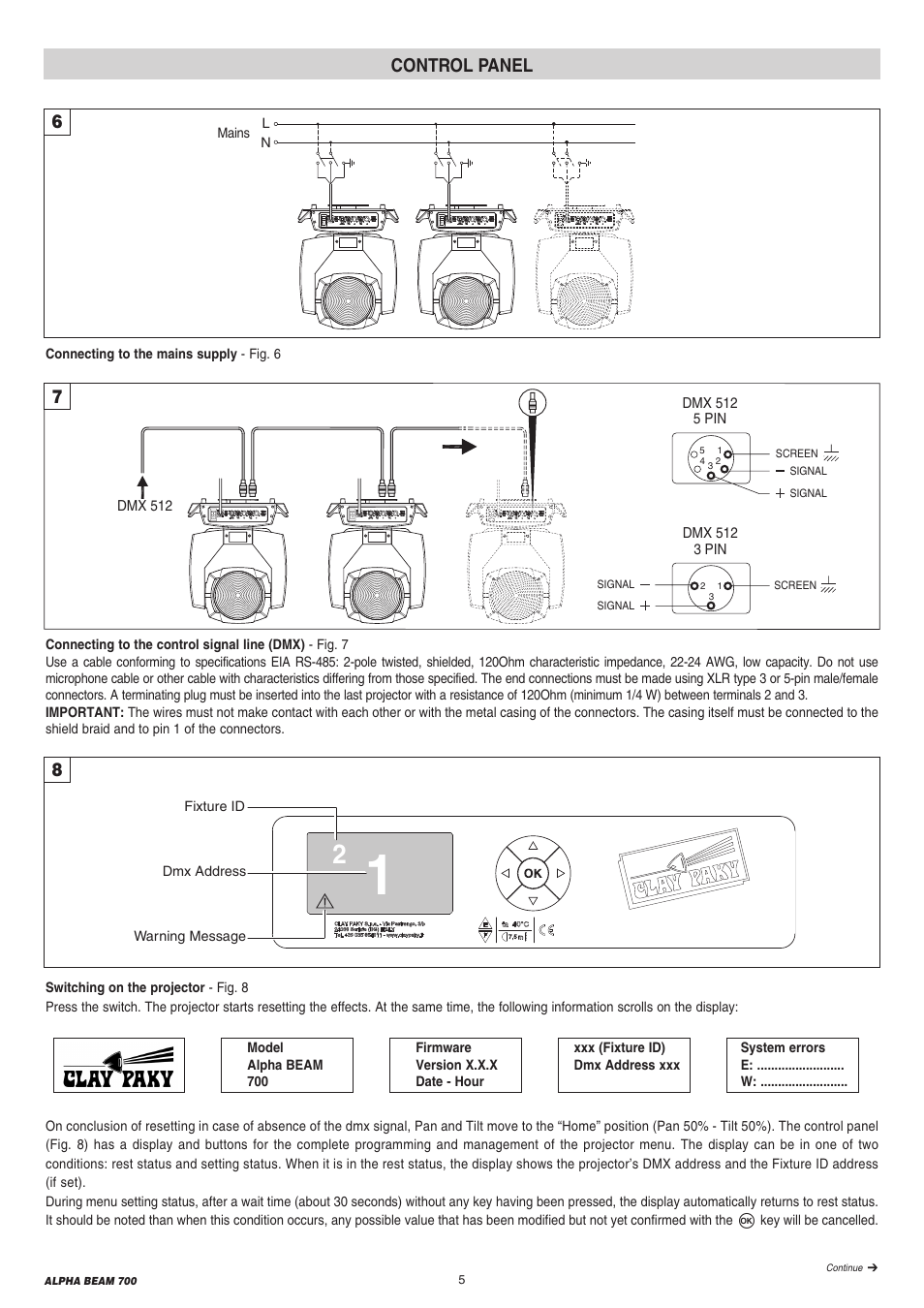 Control panel | Clay Paky ALPHA BEAM 700 (C61360) User Manual | Page 5 / 28