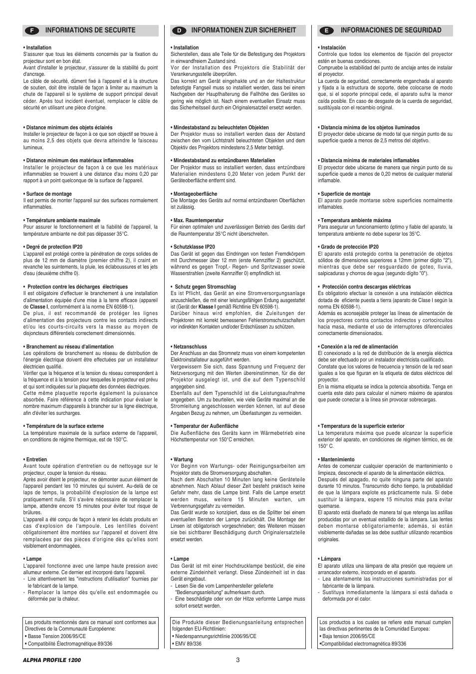 Clay Paky ALPHA PROFILE 1200 (C61090) User Manual | Page 3 / 48