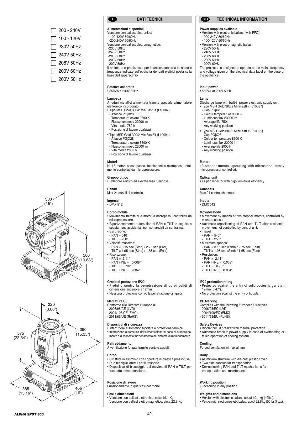 Clay Paky ALPHA SPOT 300 (C61097) User Manual | Page 42 / 44