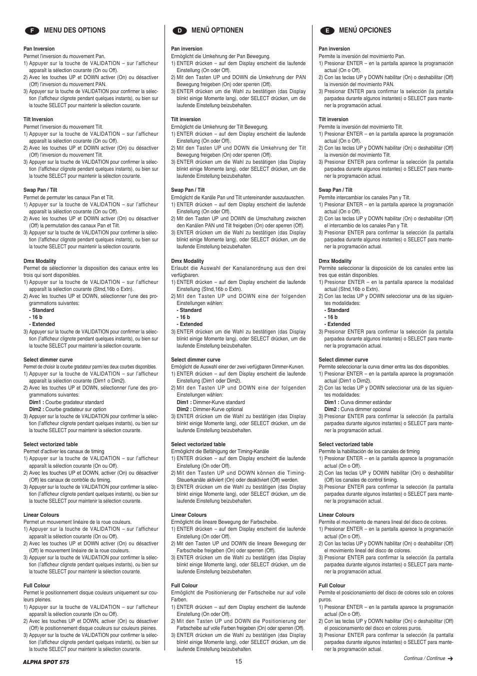 Clay Paky ALPHA SPOT 575 (C61065) User Manual | Page 15 / 44