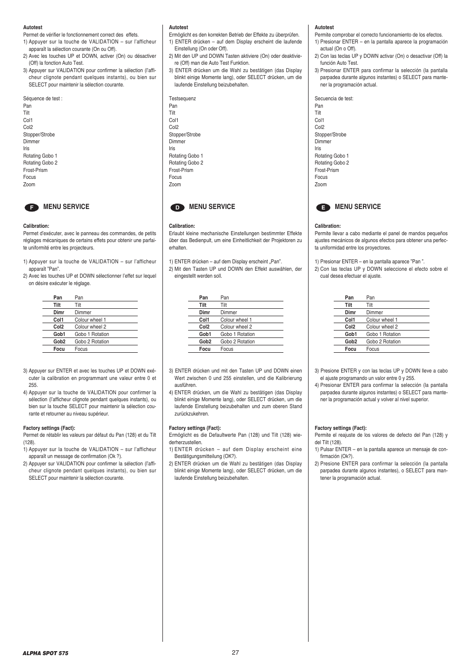 Clay Paky ALPHA SPOT 575 (C61065) User Manual | Page 27 / 44