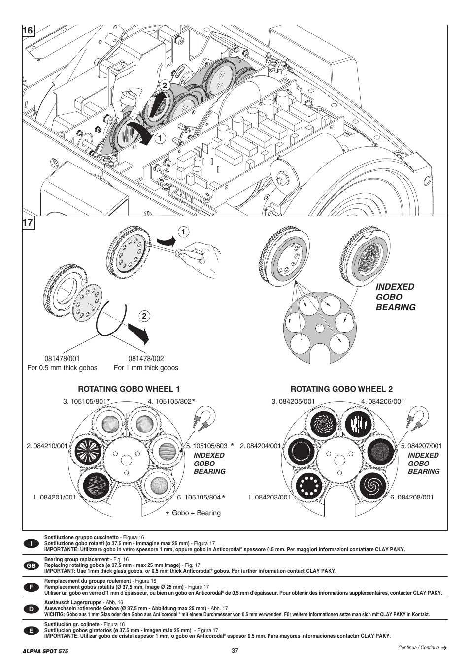 Indexed gobo bearing | Clay Paky ALPHA SPOT 575 (C61065) User Manual | Page 37 / 44