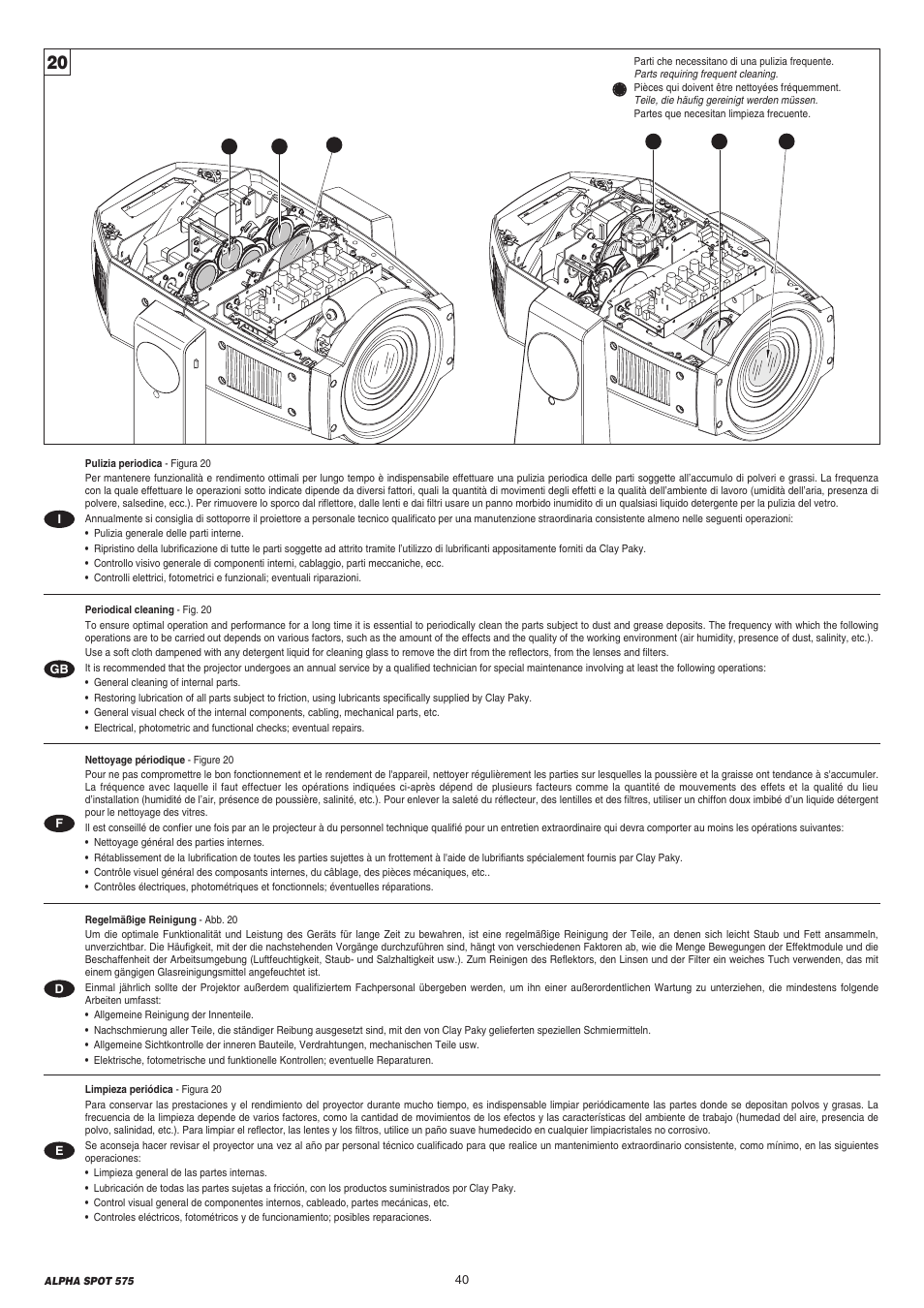 Clay Paky ALPHA SPOT 575 (C61065) User Manual | Page 40 / 44