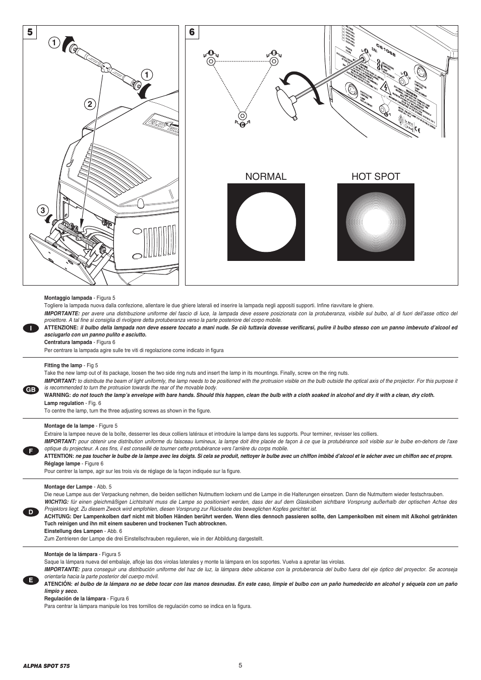 Normal hot spot | Clay Paky ALPHA SPOT 575 (C61065) User Manual | Page 5 / 44