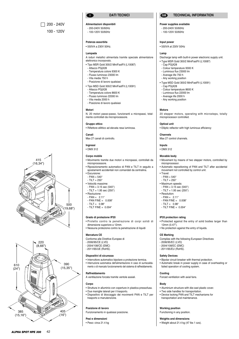 Clay Paky ALPHA SPOT HPE 300 (C61098) User Manual | Page 42 / 44