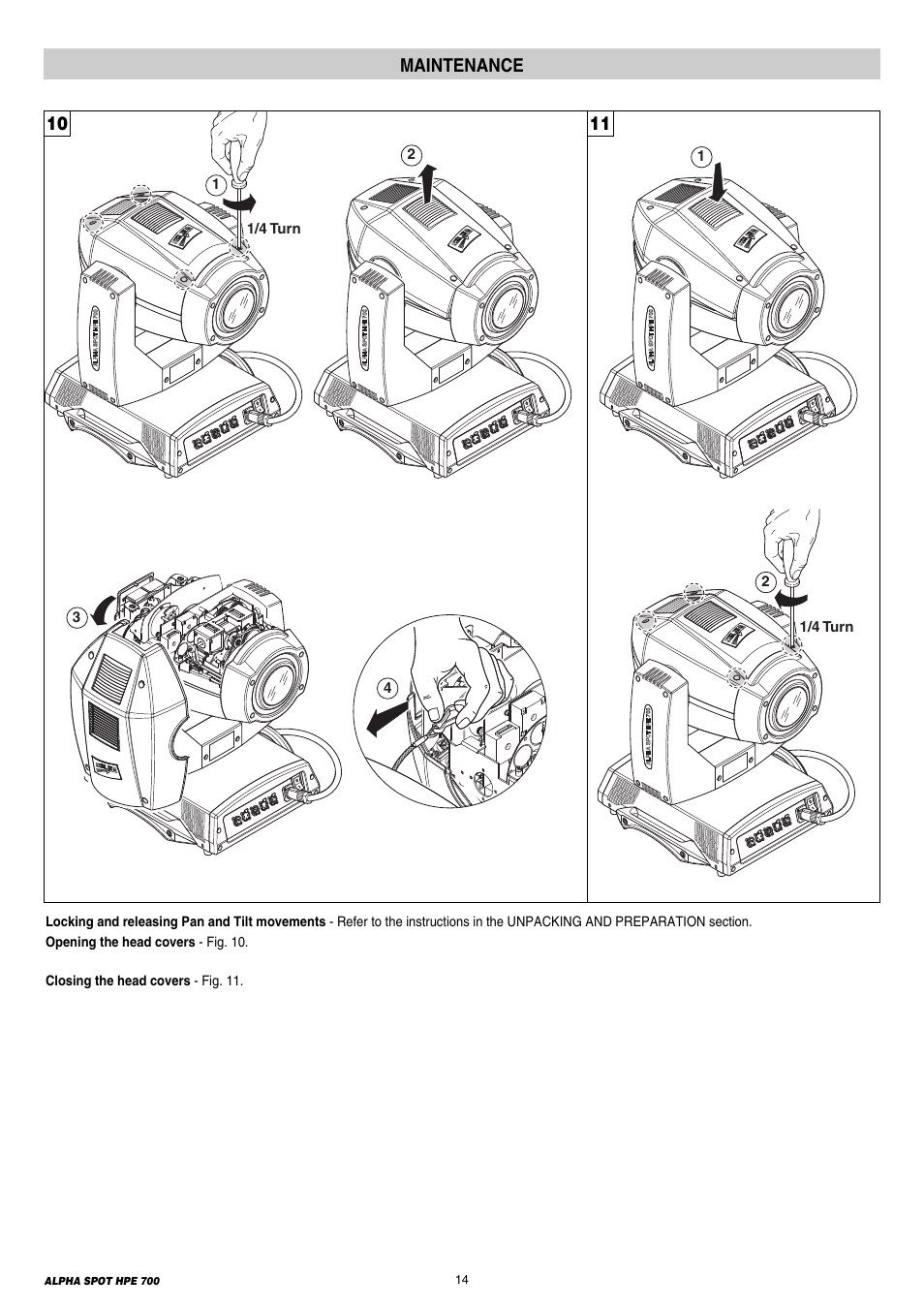 10 11 maintenance | Clay Paky ALPHA SPOT HPE 700 (C61355) User Manual | Page 14 / 28