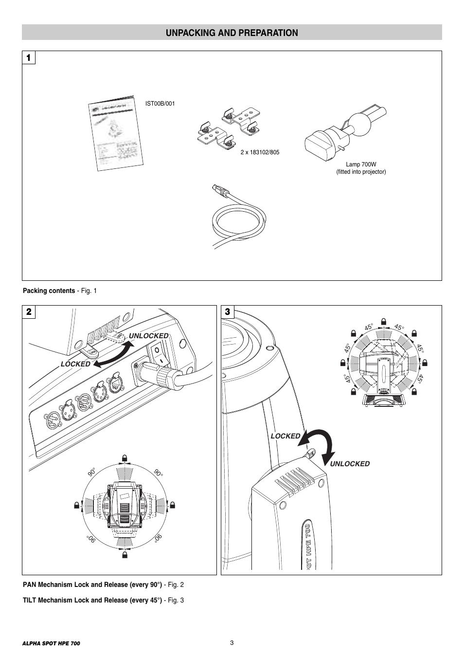 Unpacking and preparation | Clay Paky ALPHA SPOT HPE 700 (C61355) User Manual | Page 3 / 28