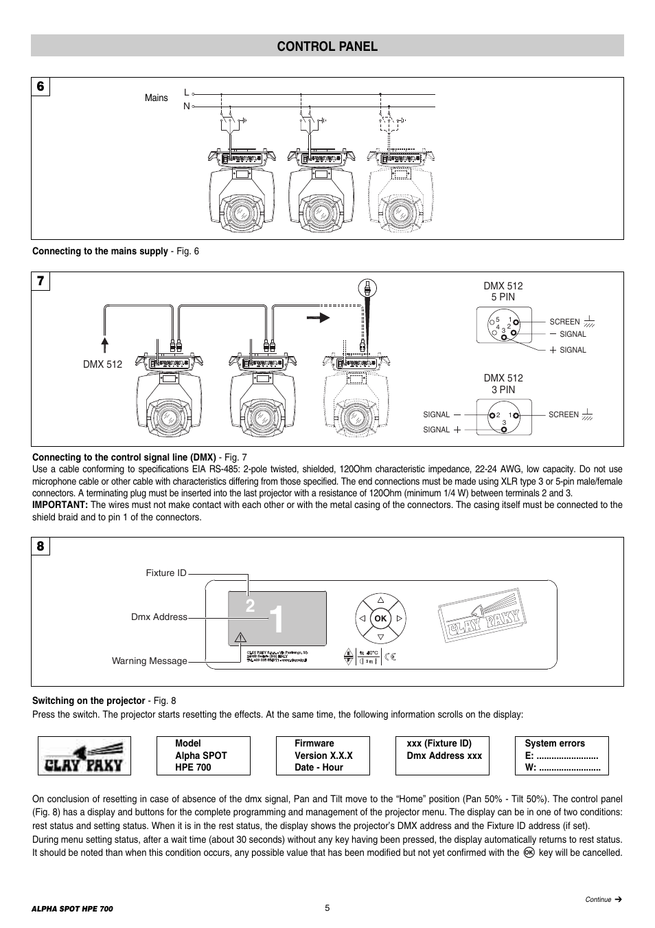 Control panel | Clay Paky ALPHA SPOT HPE 700 (C61355) User Manual | Page 5 / 28