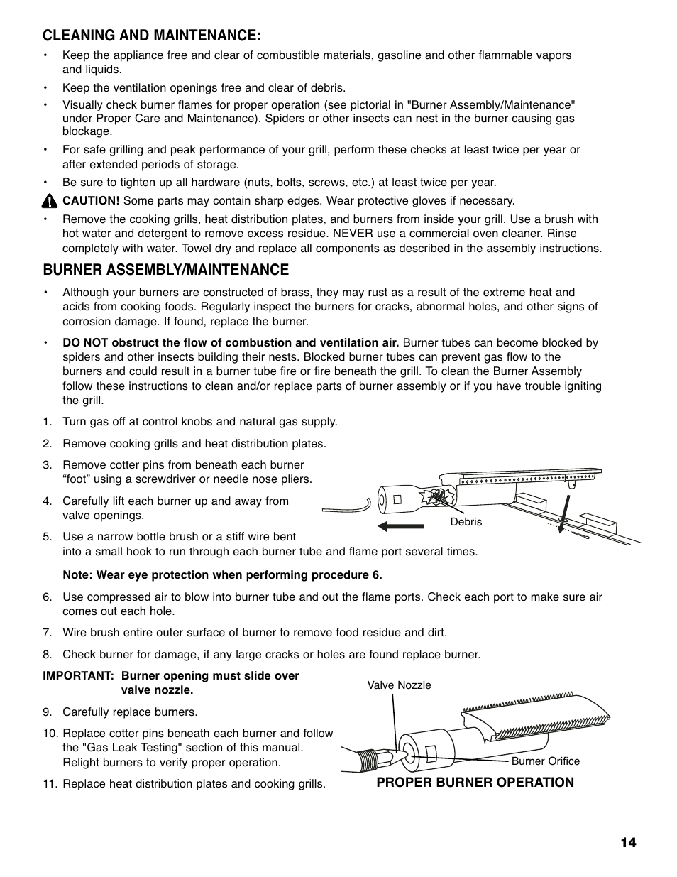 Burner assembly/maintenance, Cleaning and maintenance | Brinkmann 810-6830-0 User Manual | Page 15 / 64