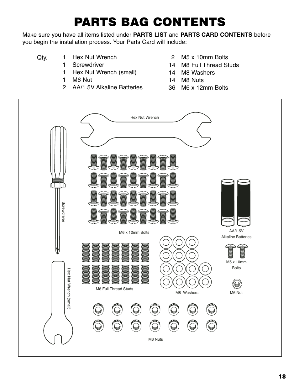 Parts bag contents | Brinkmann 810-6830-0 User Manual | Page 19 / 64