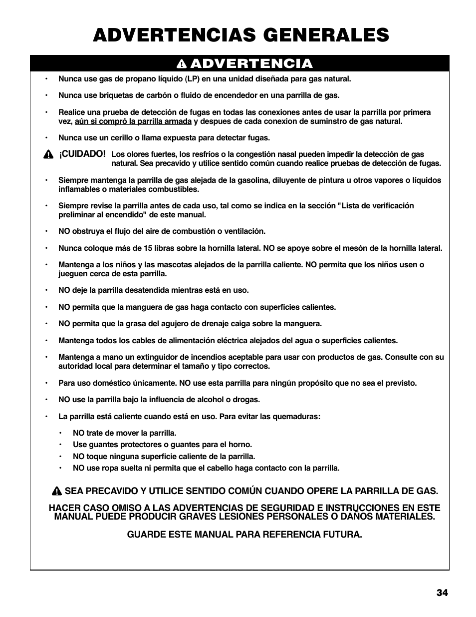 Advertencias generales, Advertencia | Brinkmann 810-6830-0 User Manual | Page 35 / 64