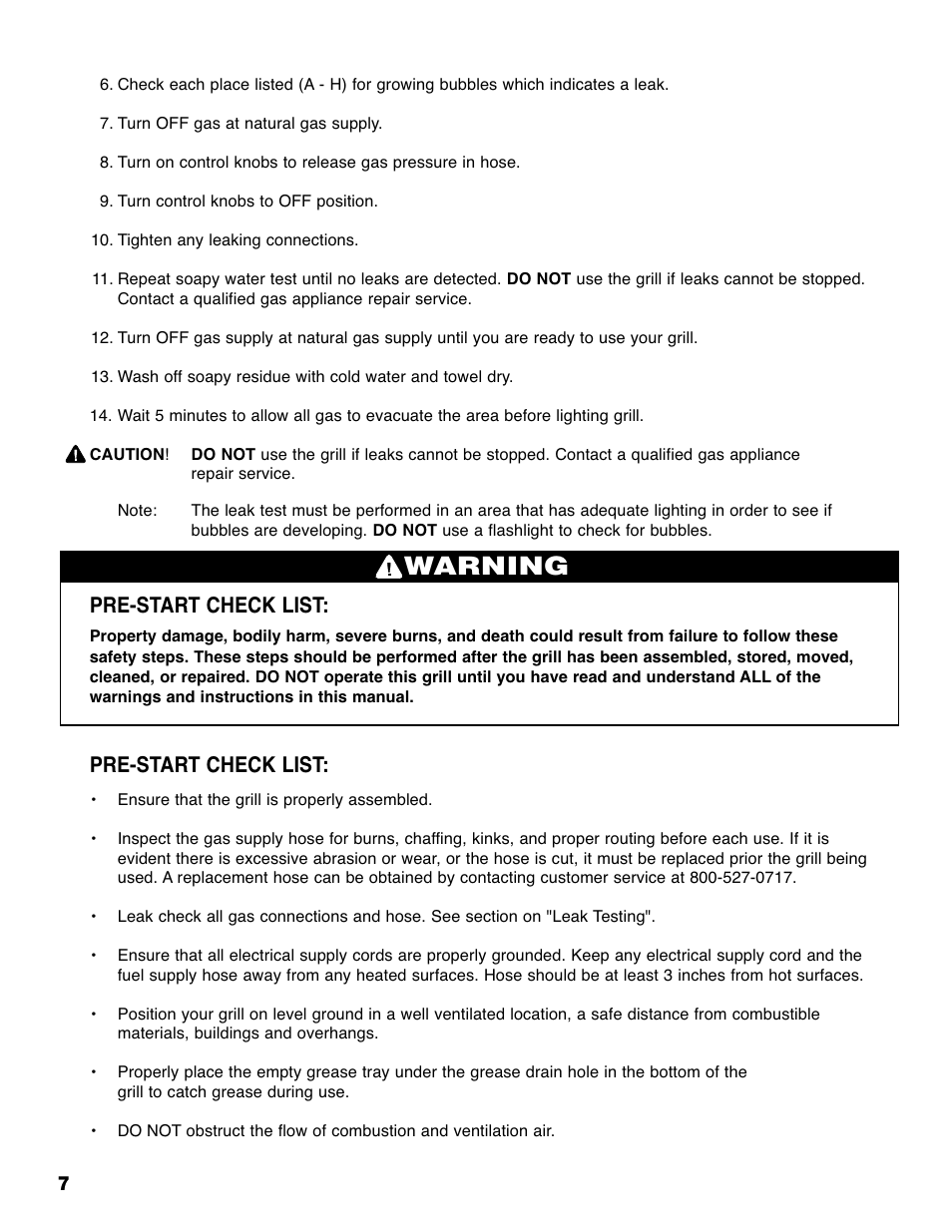 Warning, Pre-start check list | Brinkmann 810-6830-0 User Manual | Page 8 / 64