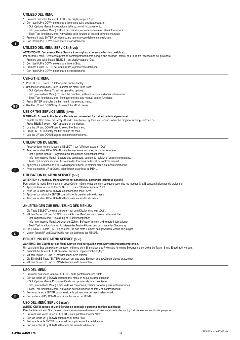 Clay Paky ALPHA WASH 575 (C61070) User Manual | Page 13 / 40