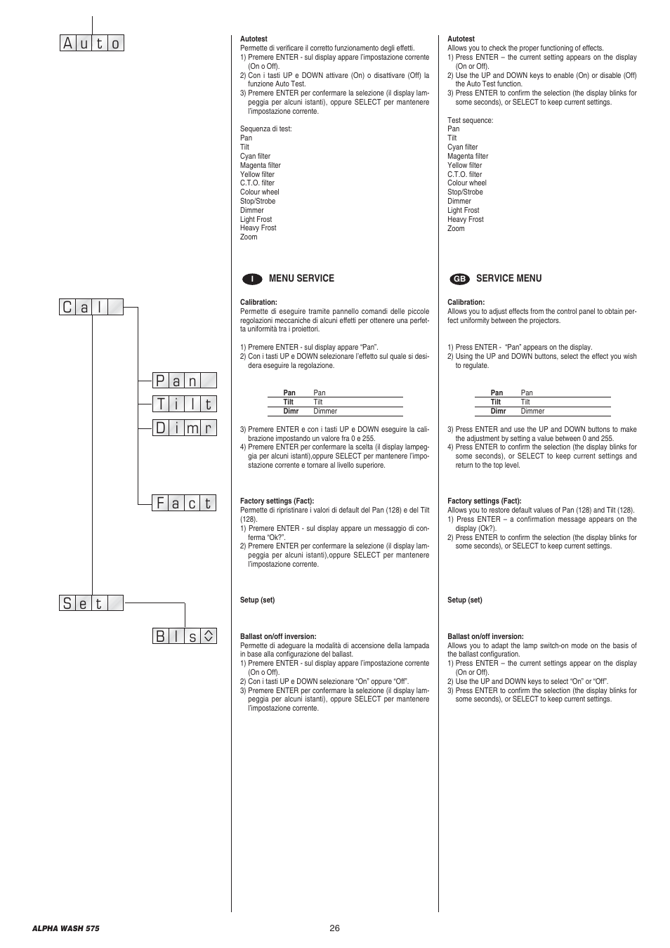 A u o t | Clay Paky ALPHA WASH 575 (C61070) User Manual | Page 26 / 40
