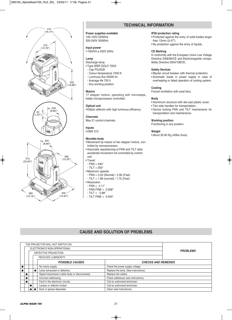 Clay Paky ALPHA WASH 700 (C61350) User Manual | Page 21 / 28