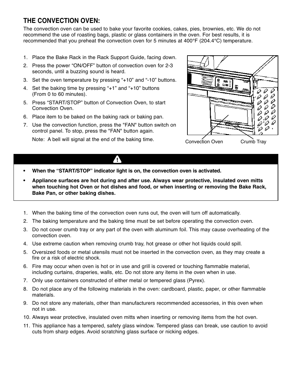 Warning, The convection oven | Brinkmann Gourmet 4 User Manual | Page 14 / 56