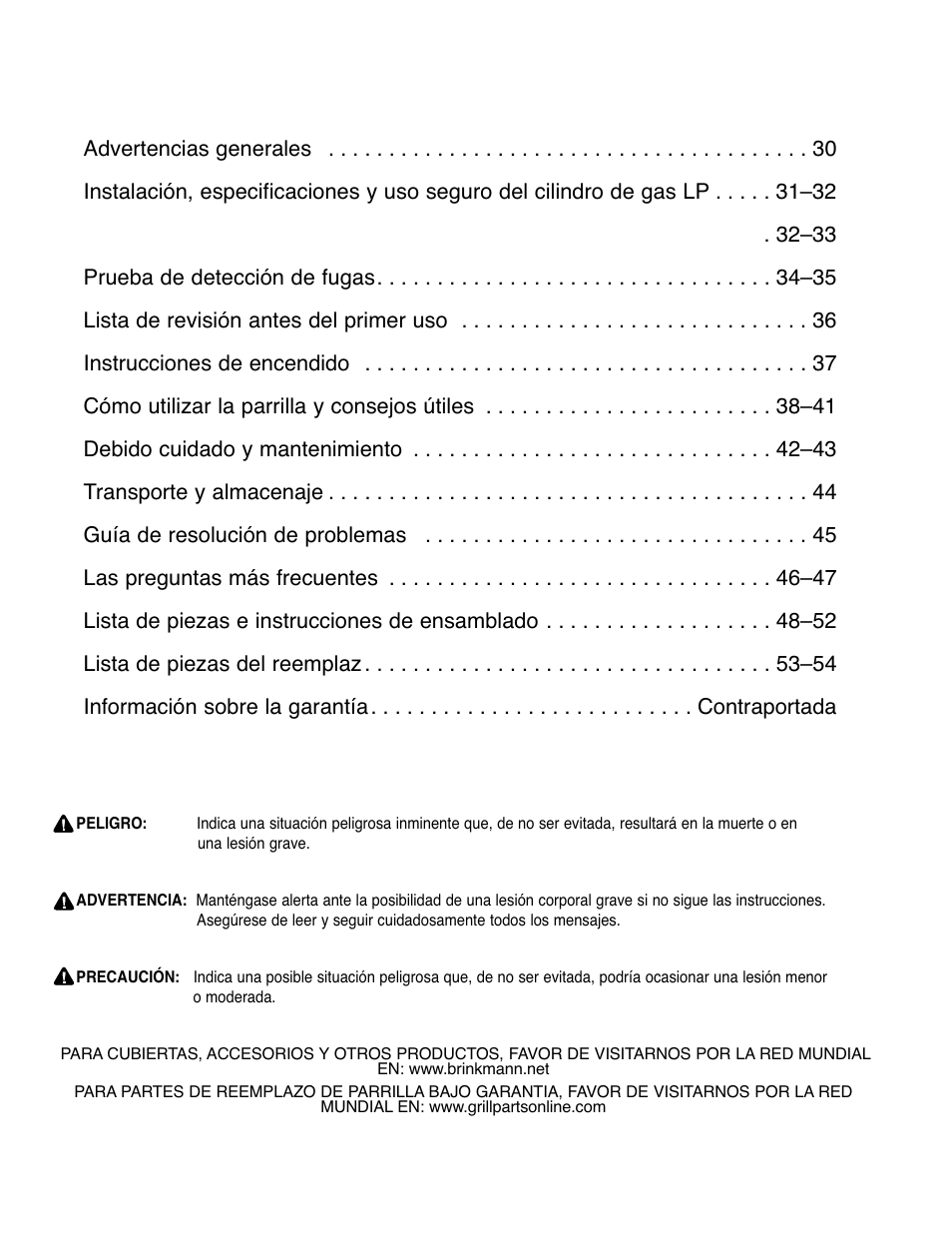 Índice de materias | Brinkmann Gourmet 4 User Manual | Page 30 / 56