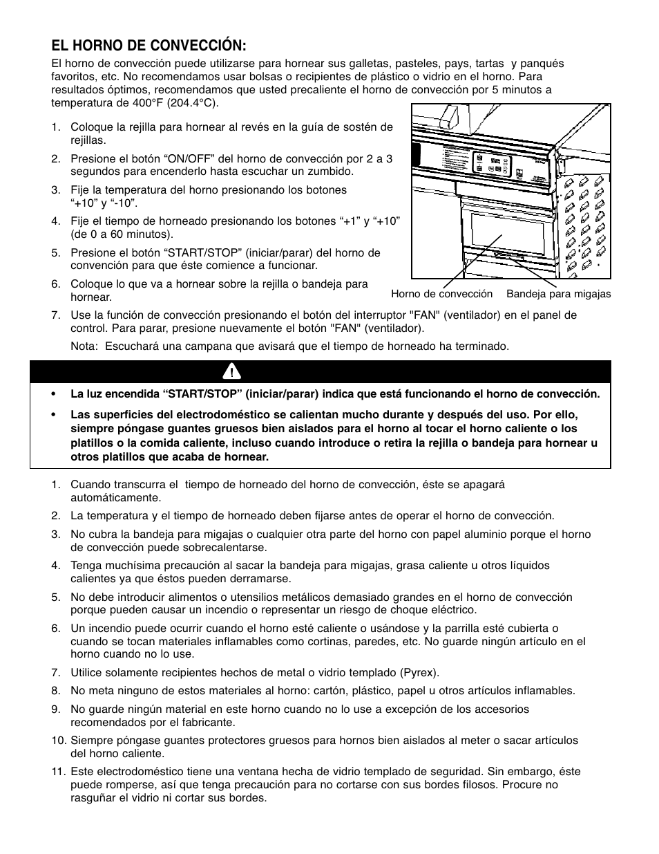 Advertencia, El horno de convección | Brinkmann Gourmet 4 User Manual | Page 41 / 56