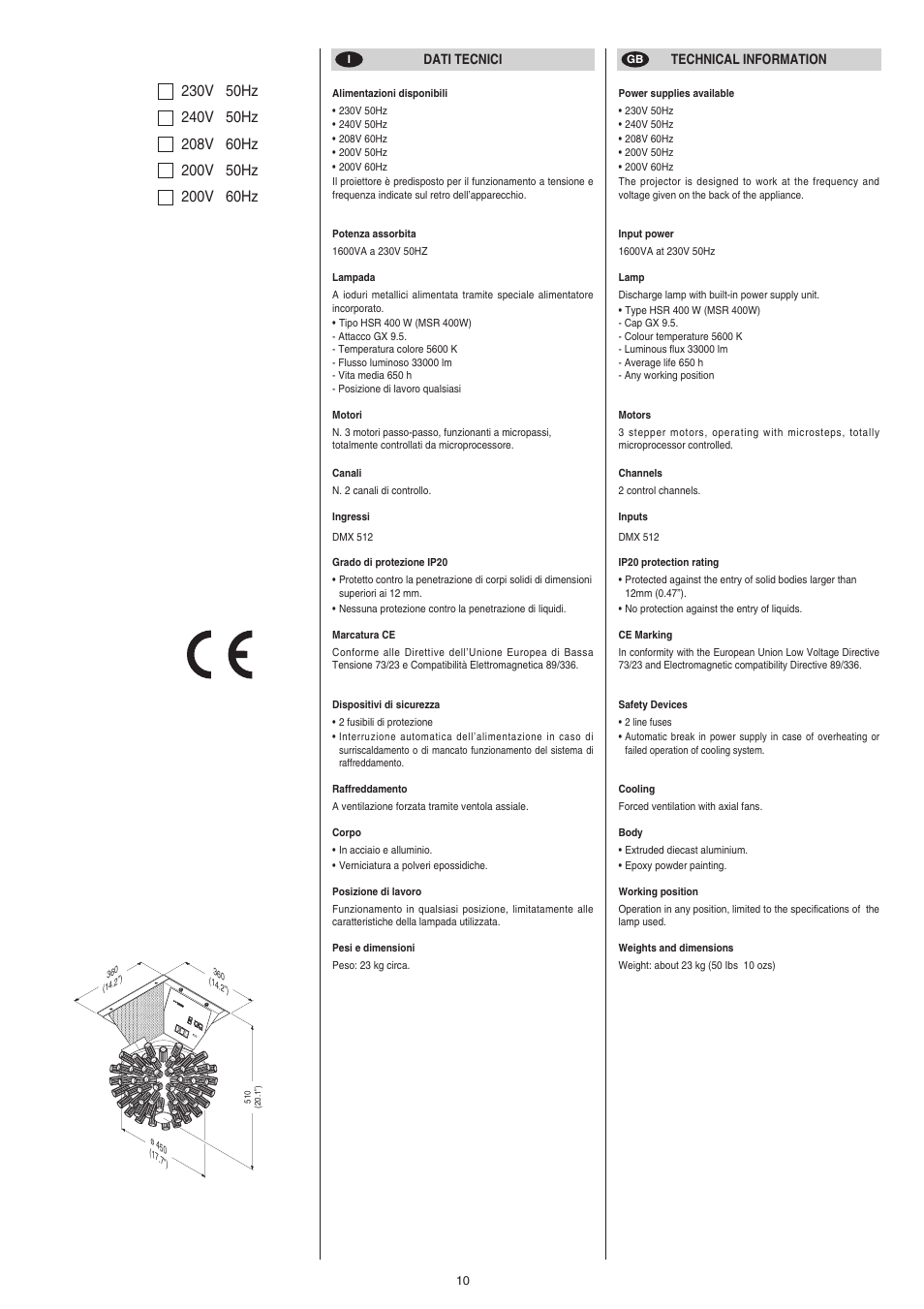 Clay Paky ASTRORAGGI POWER (HSR 400) User Manual | Page 10 / 12