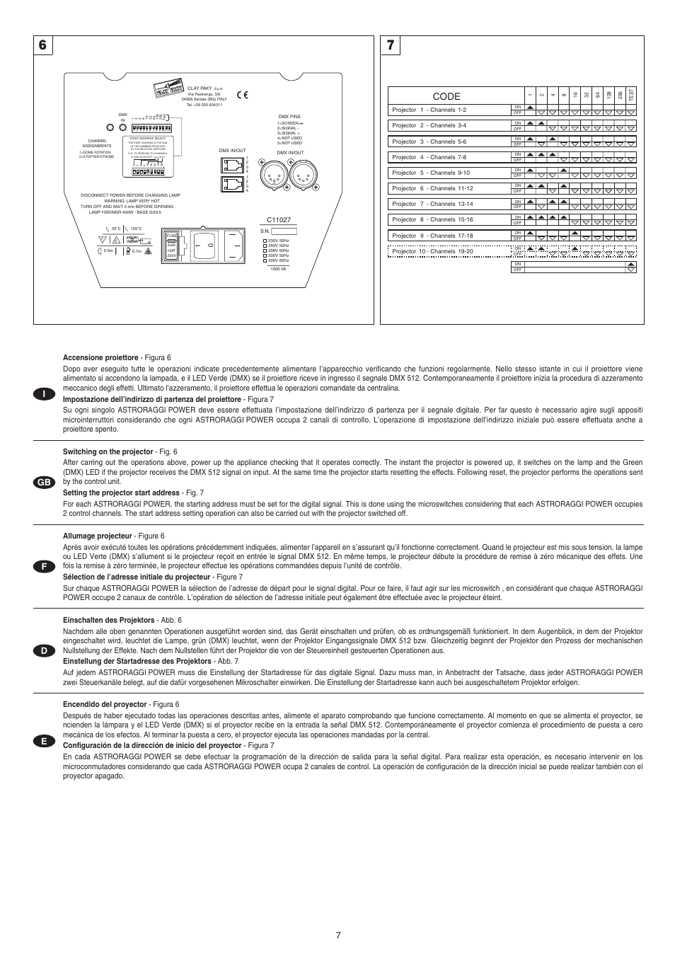 Code, 7i gb d e f | Clay Paky ASTRORAGGI POWER (HSR 400) User Manual | Page 7 / 12