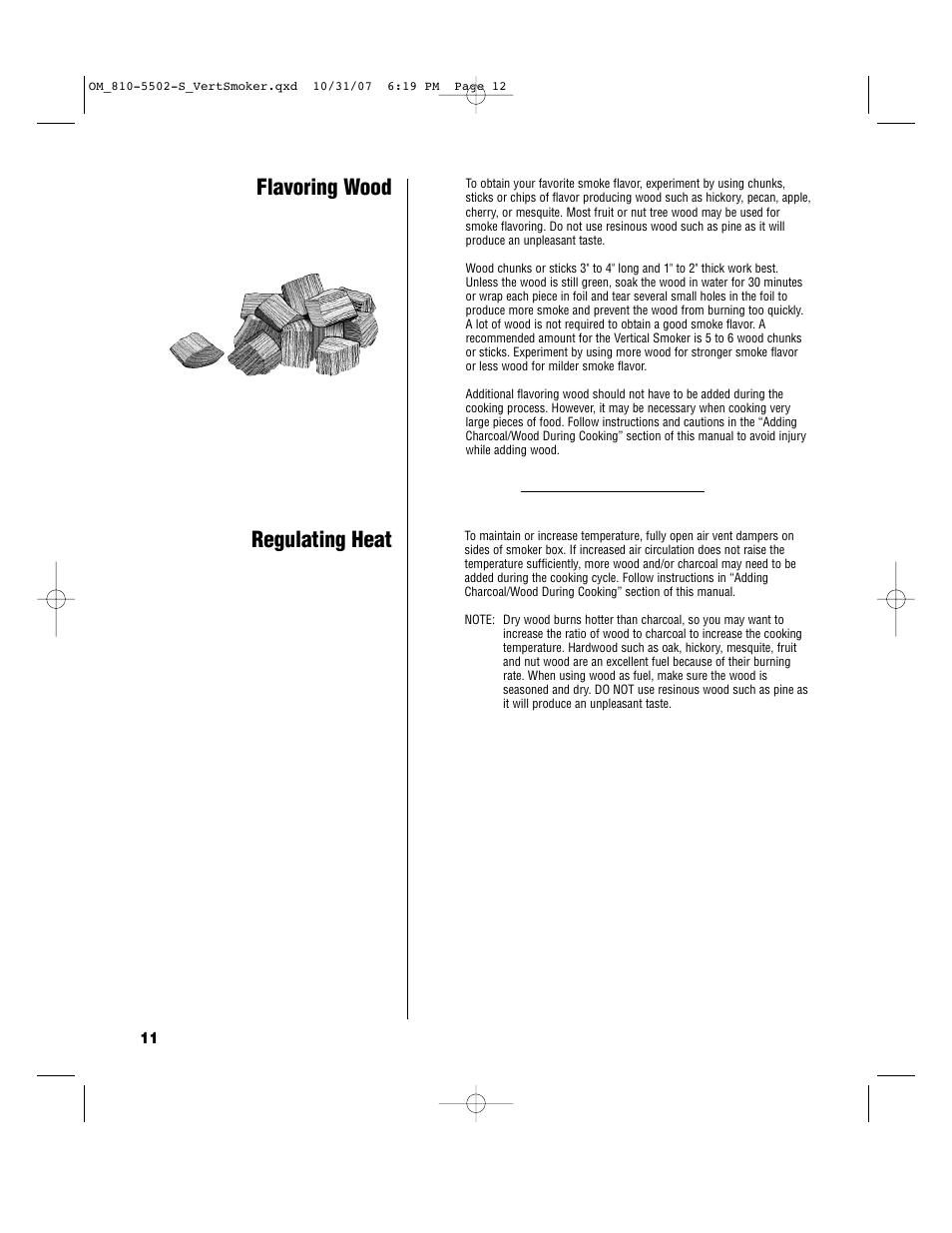 Flavoring wood, Regulating heat | Brinkmann 810-5502-S User Manual | Page 12 / 28