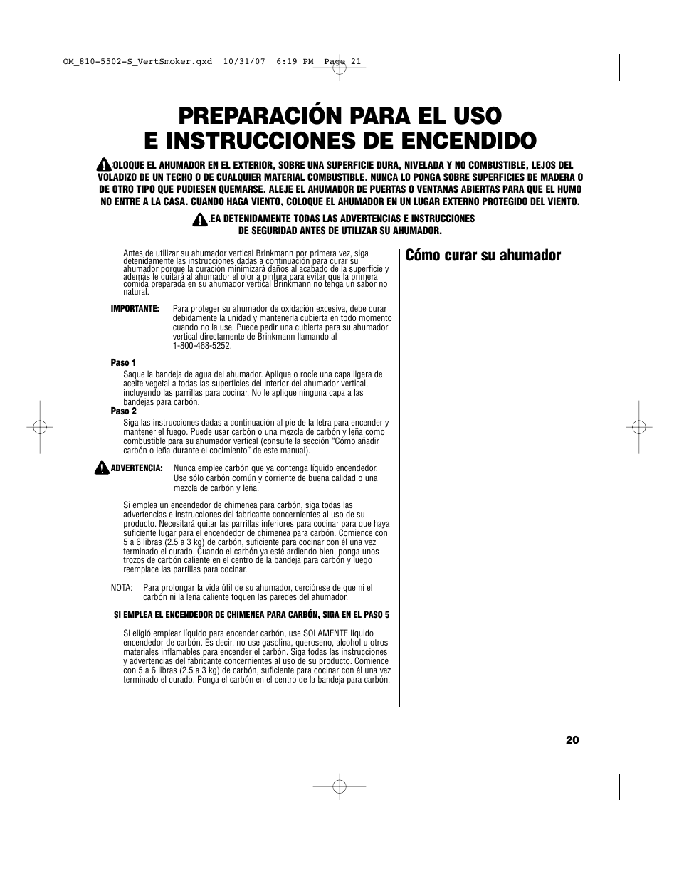Cómo curar su ahumador | Brinkmann 810-5502-S User Manual | Page 21 / 28