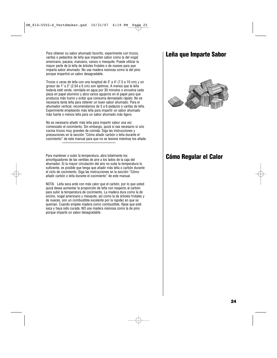 Leña que imparte sabor cómo regular el calor | Brinkmann 810-5502-S User Manual | Page 25 / 28