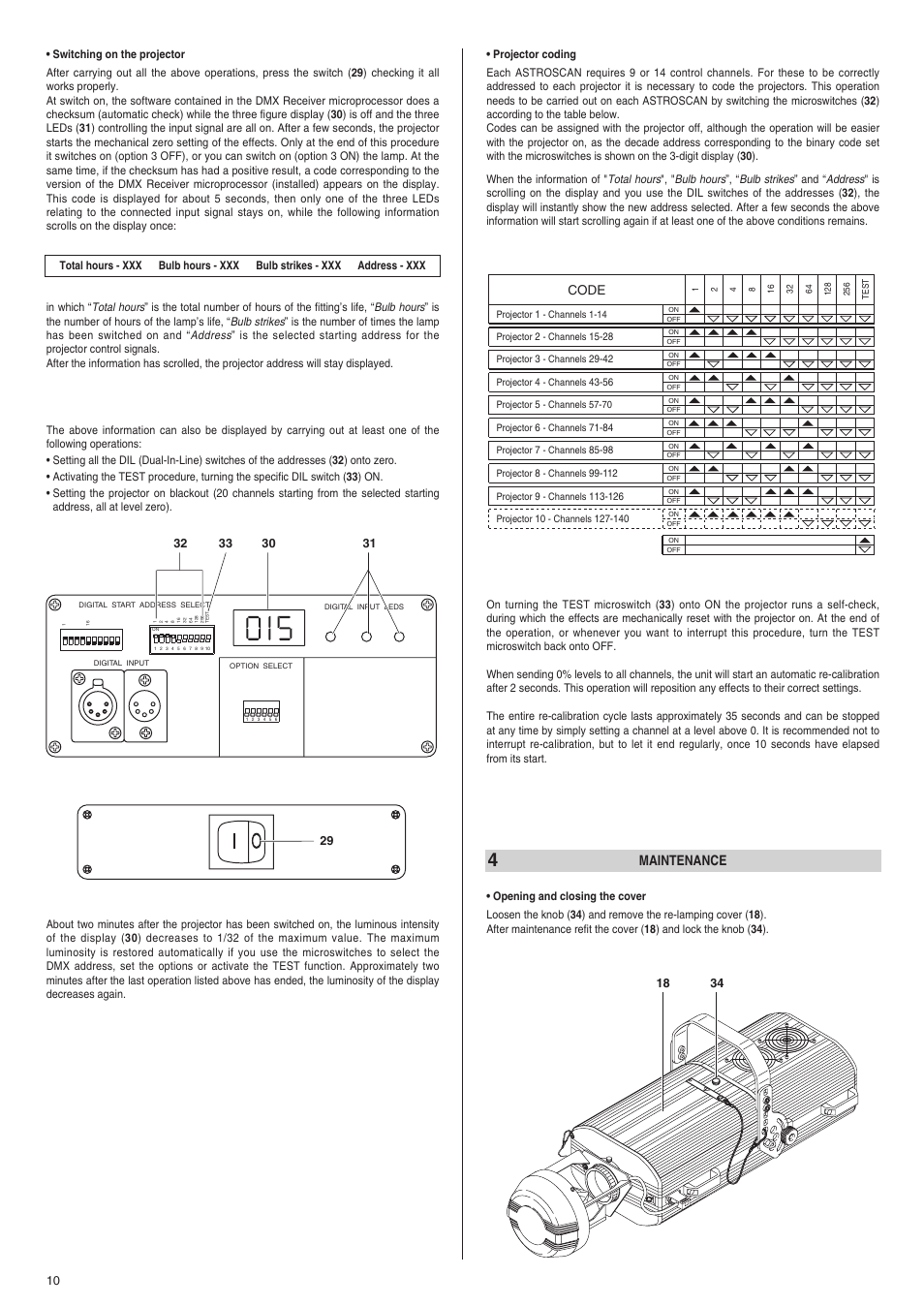 Maintenance, Code | Clay Paky ASTROSCAN (HMI 1200) User Manual | Page 4 / 6