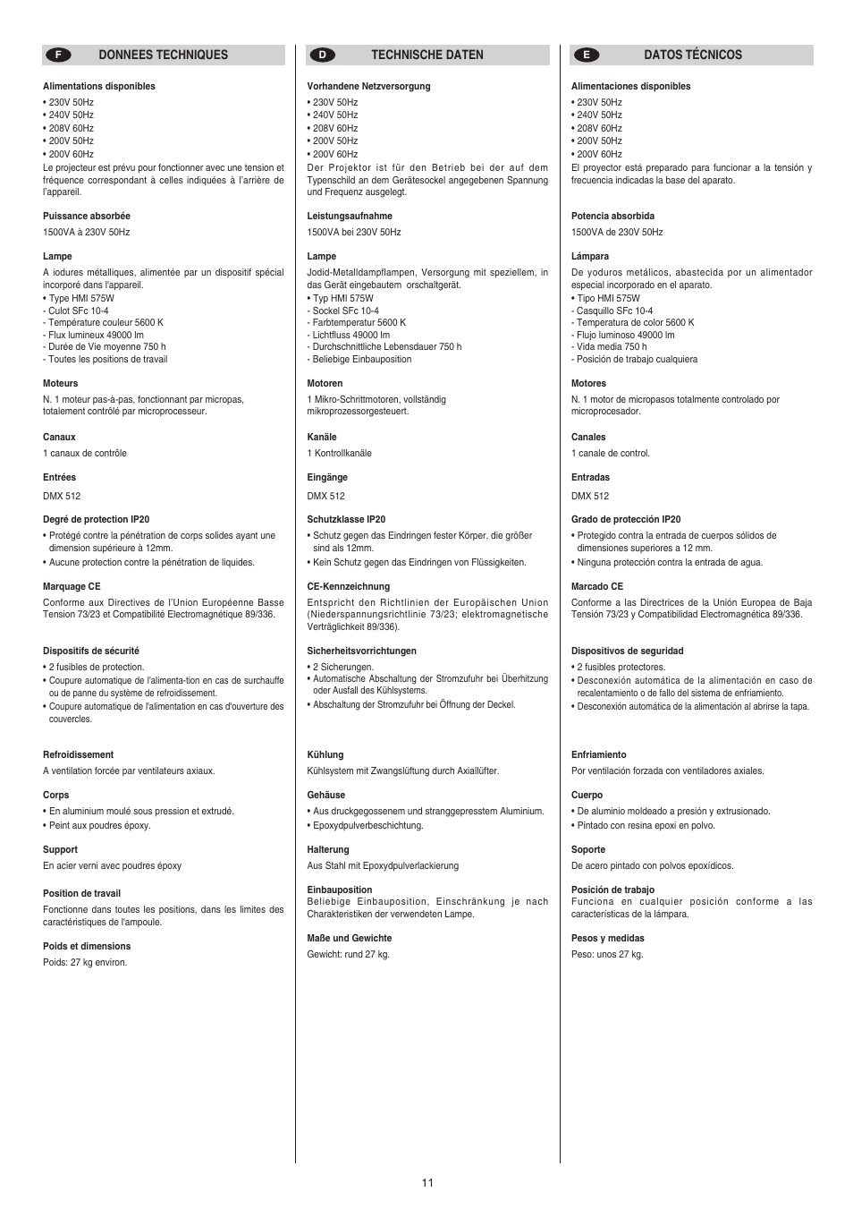 Clay Paky ATLAS (HMI 575W) User Manual | Page 11 / 12
