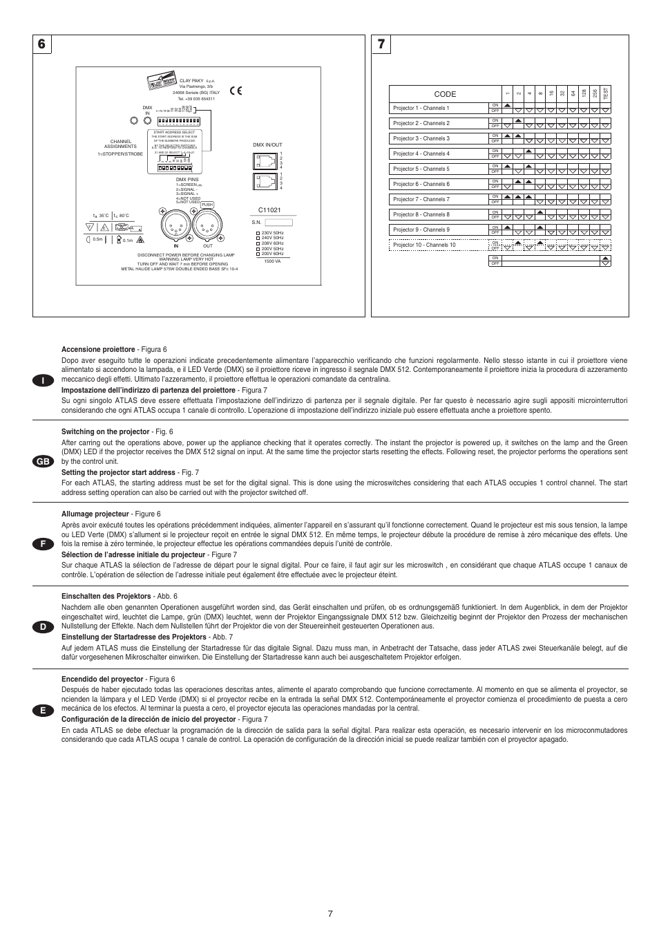 7i gb d e f | Clay Paky ATLAS (HMI 575W) User Manual | Page 7 / 12